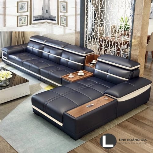 Sofa da cao cấp L7-A ( xanh đen )